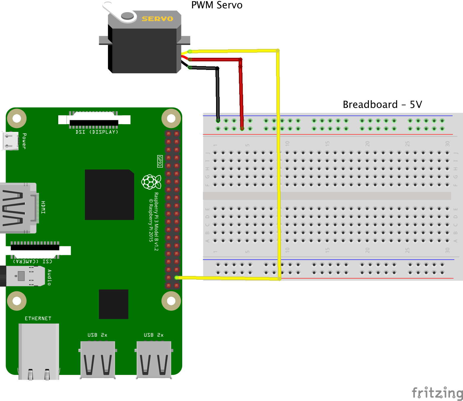 Circuit diagram of the servo connected to the Raspberry Pi.
