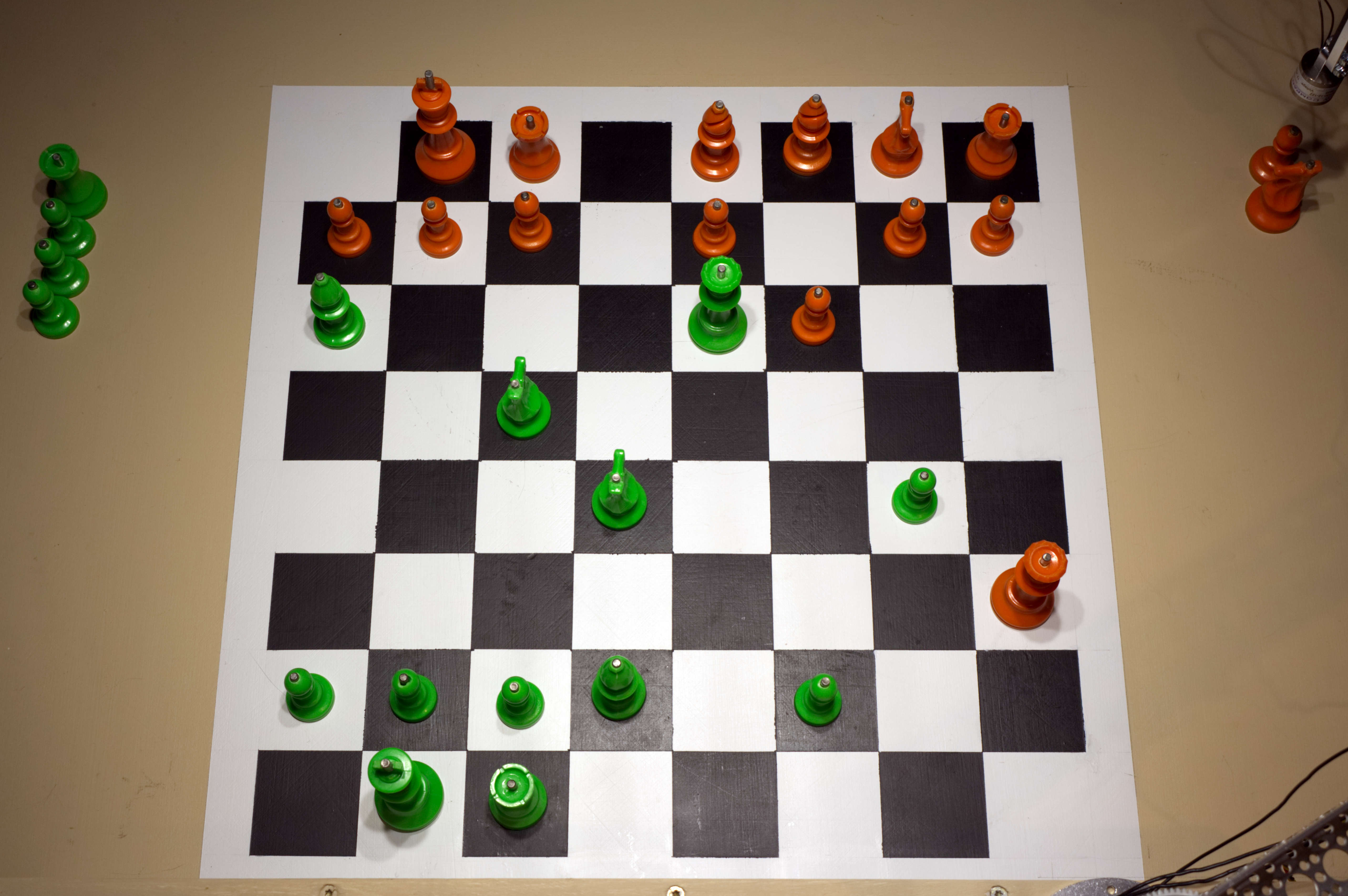 The chessboard from the perspective of the Raspberry Turk's side.