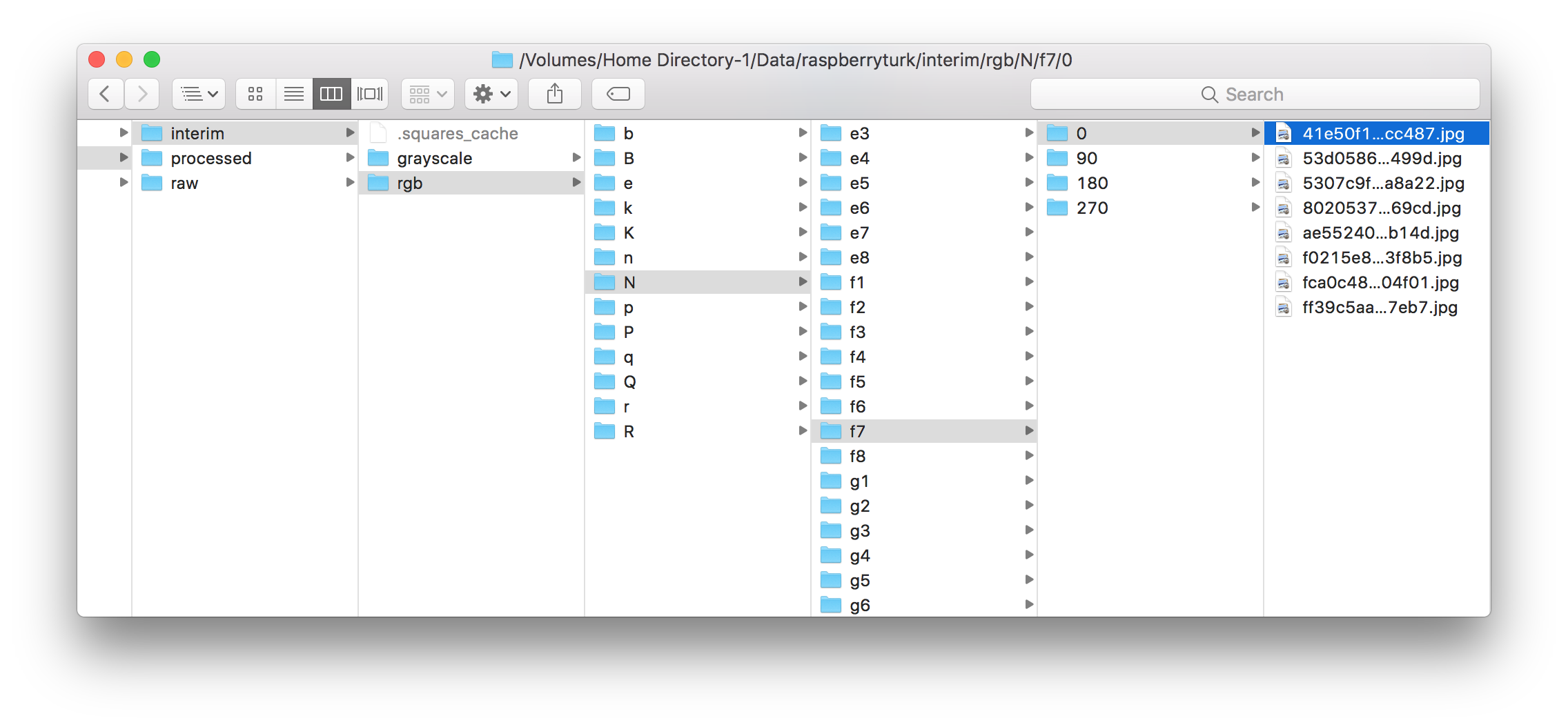 Finder window showing interim data contents in filesystem.