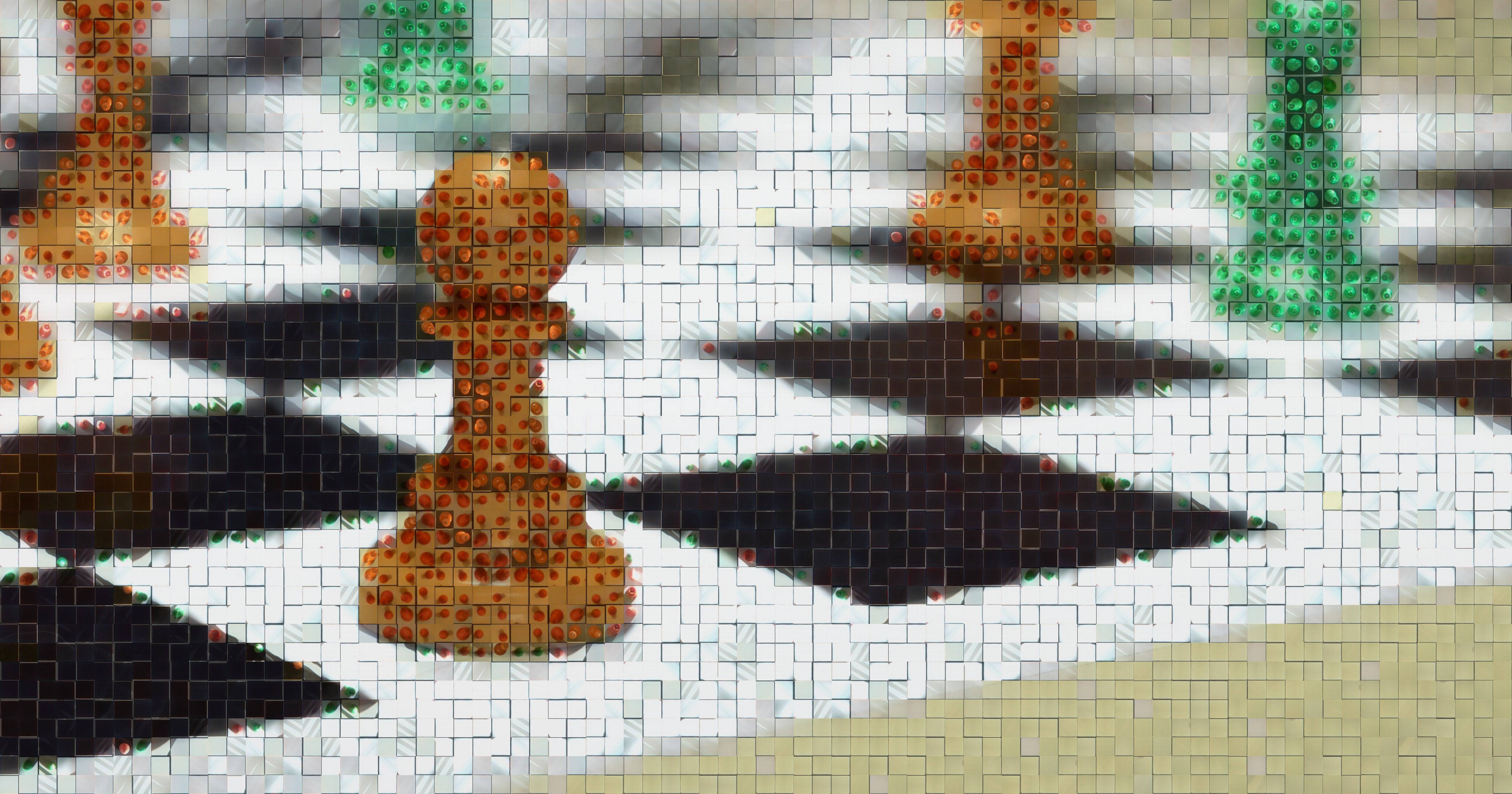 Abstract mosiac of chess pieces made out of images from the dataset.