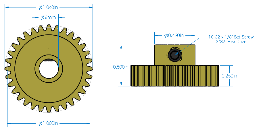 Diagram of Actobotics pinion gear.