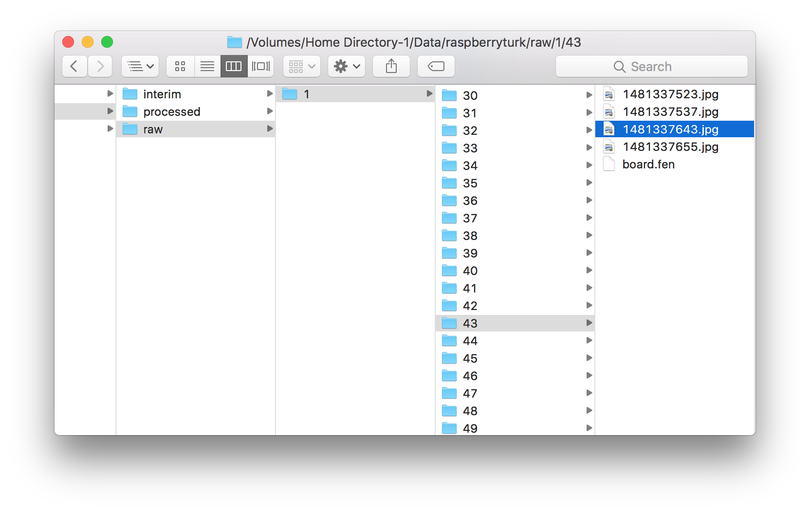 Finder window showing raw data contents in filesystem.